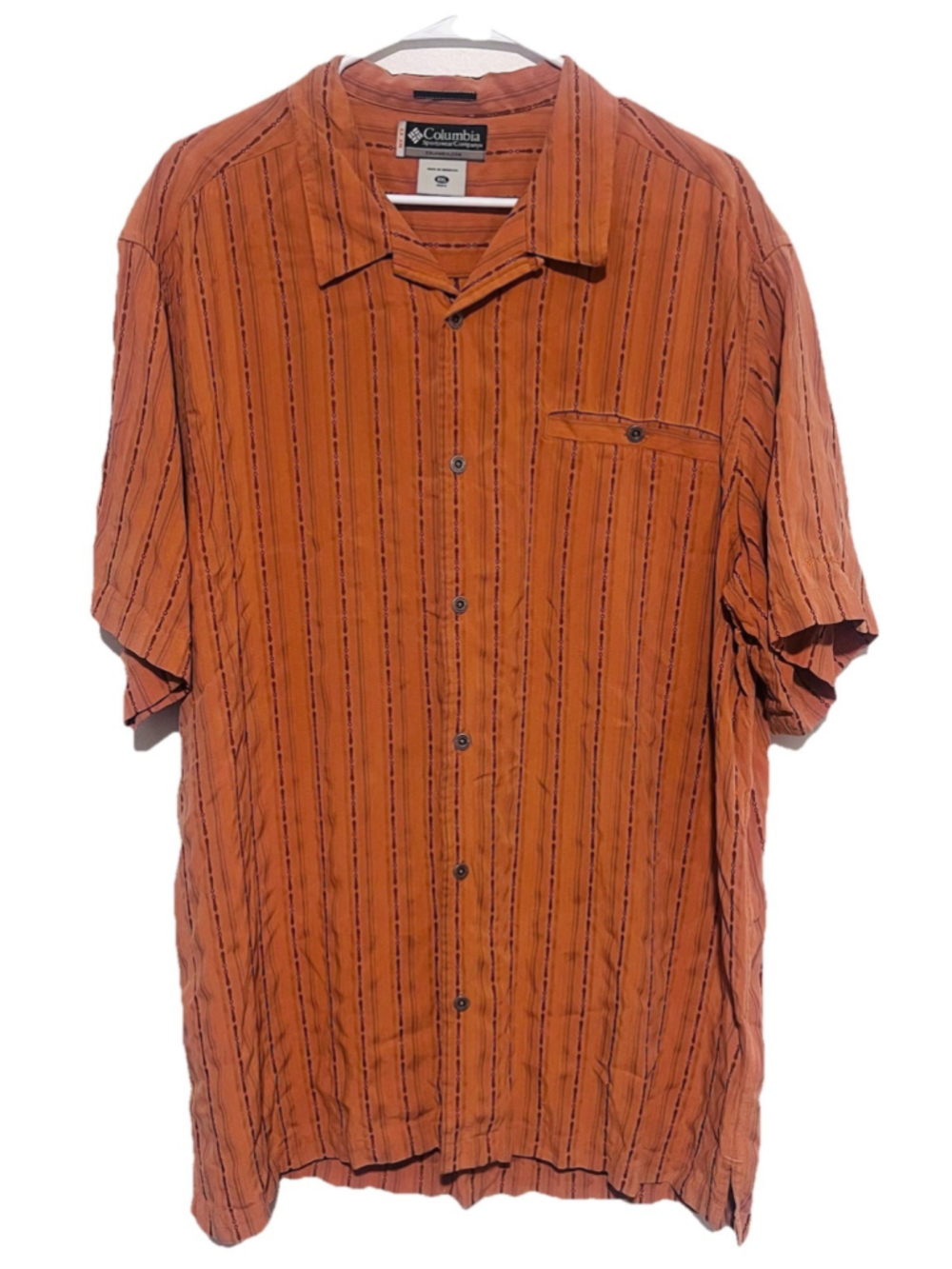 Columbia XCO Striped Shirt Men’s XXL 2XL Rust Orange Button Up Outdoor
